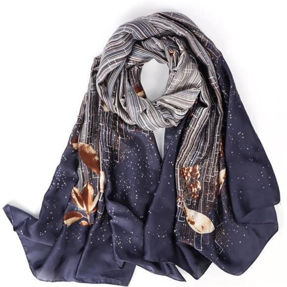 Silk Feeling Long Scarf Dark Blue - Picture 1 of 7